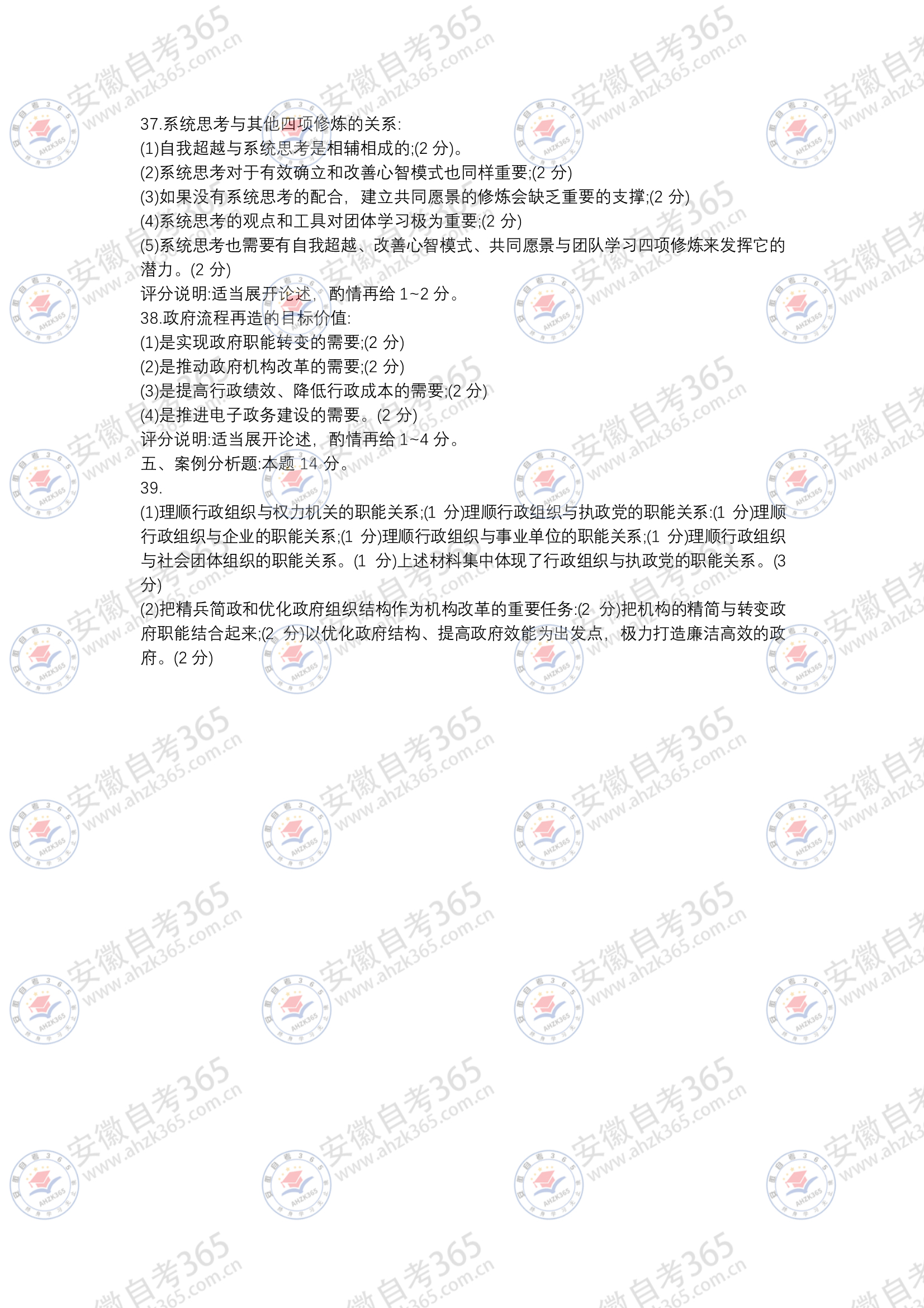 自考行政組織理論真題及答案