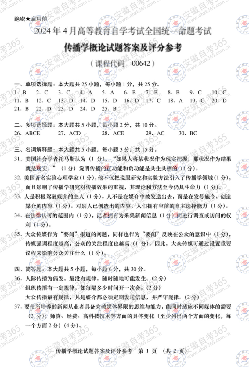 2024年4月自考00642傳播學(xué)概論試題及答案_1.jpg