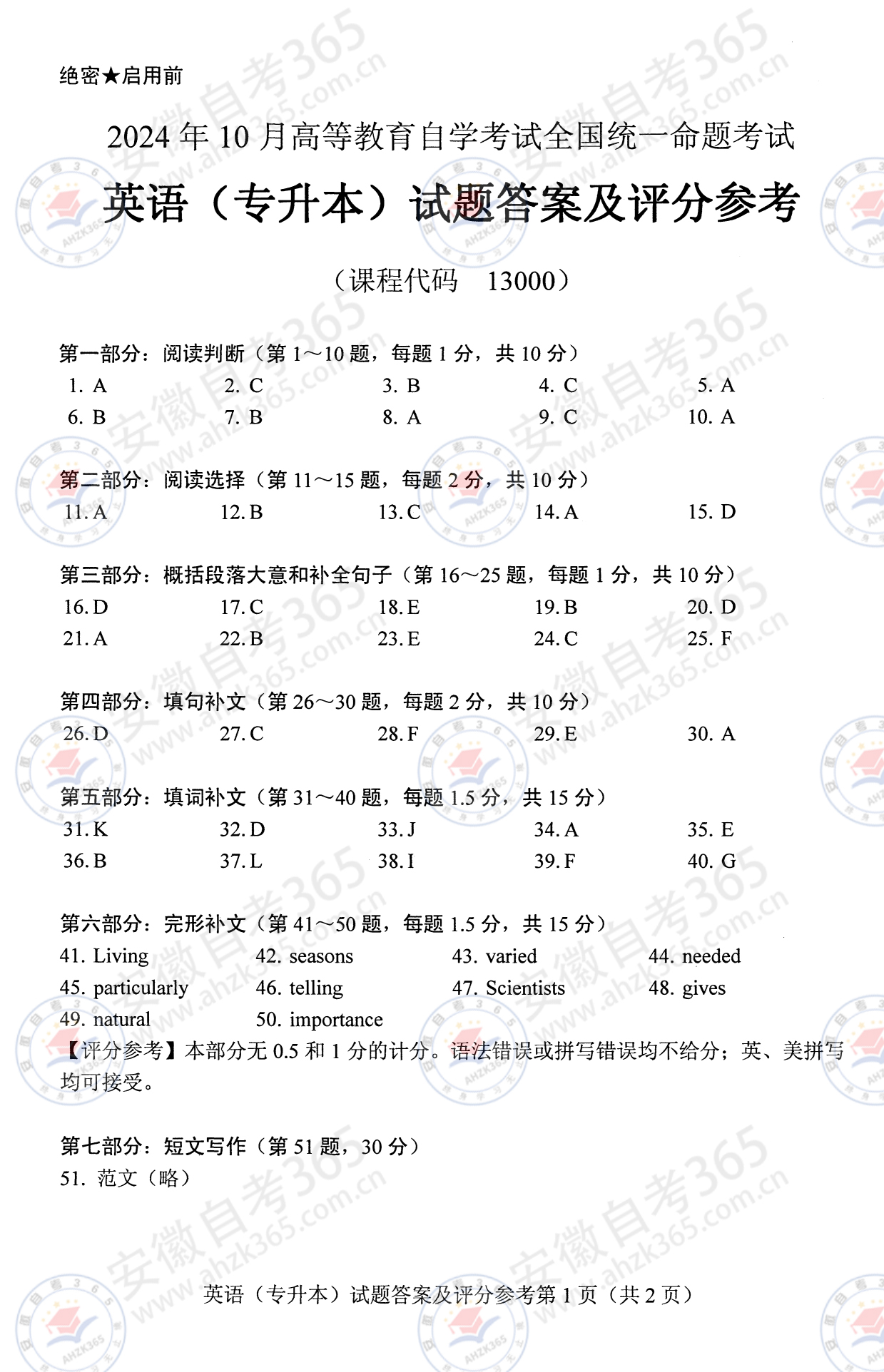 2024年10月自考英語（專升本）真題及答案-9.jpg
